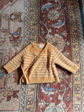 7am Enfant Fuzzy Mustard Stripe Wrap Sweater